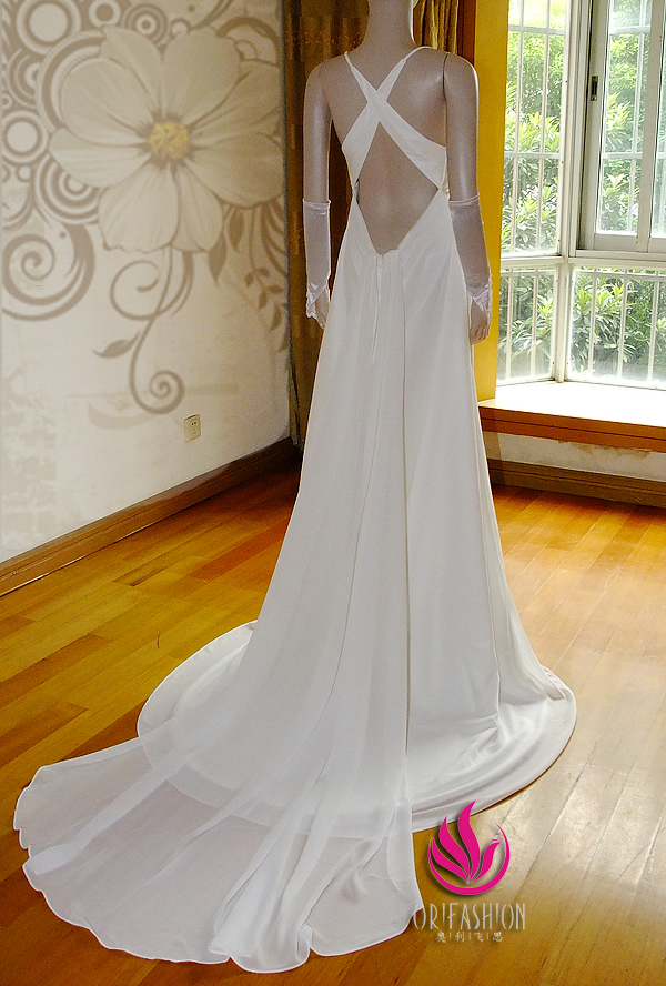 Orifashion HandmadeReal Custom Made Silk Chiffon Wedding Dress R